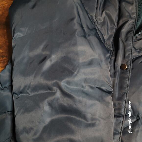 Jones New York Down Quilted Puffer Parka XL Faux Fur Blue Preppy Outdoor Winter - Picture 6 of 16